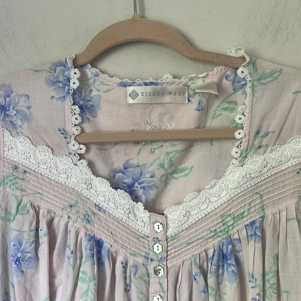 Eileen West Cottagecore Blue Rose 100% Cotton Long Sleeve Nightgown Sz M - Picture 2 of 7
